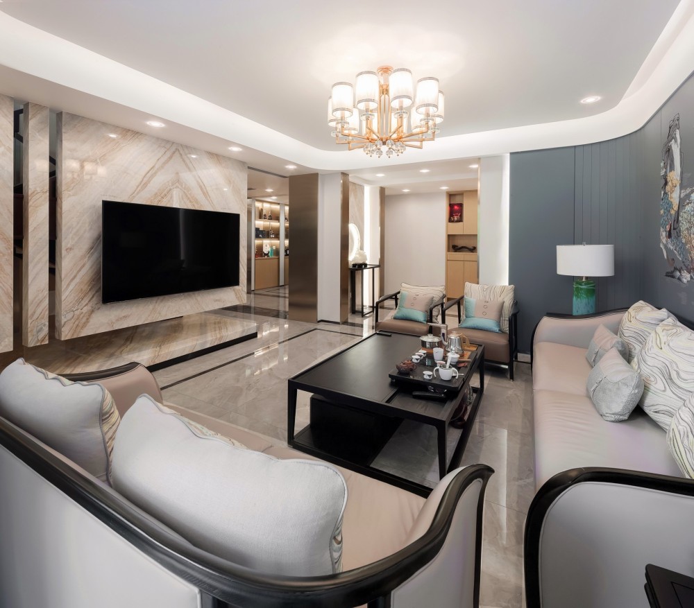 新中式風格室內家裝案例效果圖-客廳全景 新中式風格室內家裝案例效果圖-客廳全景