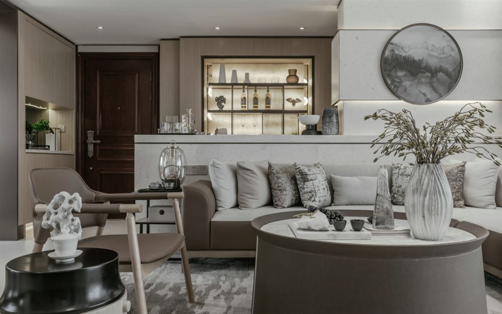 江門市恒大御景半島新中式風格三居室裝修案例