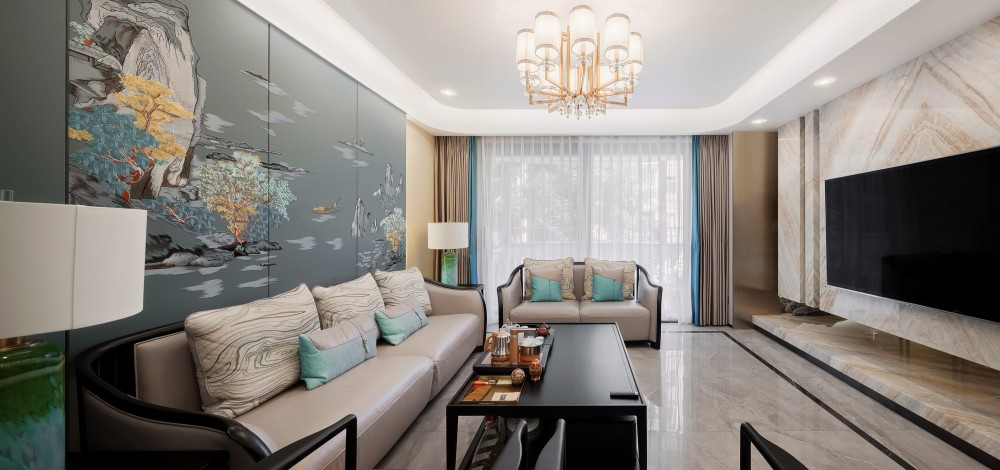 新中式風格室內家裝案例效果圖-客廳 新中式風格室內家裝案例效果圖-客廳