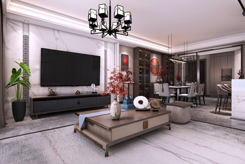 中山市江南海岸花園新中式風格三居室裝修案例